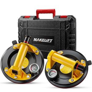 MAKELIFT Suction Cups for Glass, 8" Tile Suction Cup Tool, 260KG Max Load, Pressure Gauge, Towel & Gloves, Heavy-Duty Vacuum Lifter for Window, Windshield, Marble, Granite and Metal (2-Pack)
