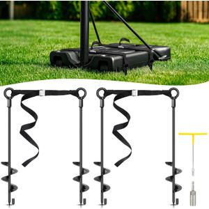 Tinnmao Basketball Hoop Anchor Tie Down Kit High Wind, 18'' Heavy Duty Steel Basketball Goal Anchors with Adjustable Straps for Secure and Durable Court Setup for Mounting Trampoline