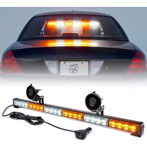 Xprite 27" White Amber LED Emergency Traffic Advisor Strobe Warning Light Bar w/21 Flashing Patterns Cigarette Lighter, for Vehicles Trucks SUV ATV Suction Cup Mounting Global Recycled Standard