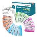 Alcedo Suture Thread with Needle 16 PK (2/0, 3/0, 4/0, 5/0), Non-Absorbable (Nylon, Silk, Polyester, Polypropylene) for Nursing and Students, First Aid Practice Kit Accessories, Education Only