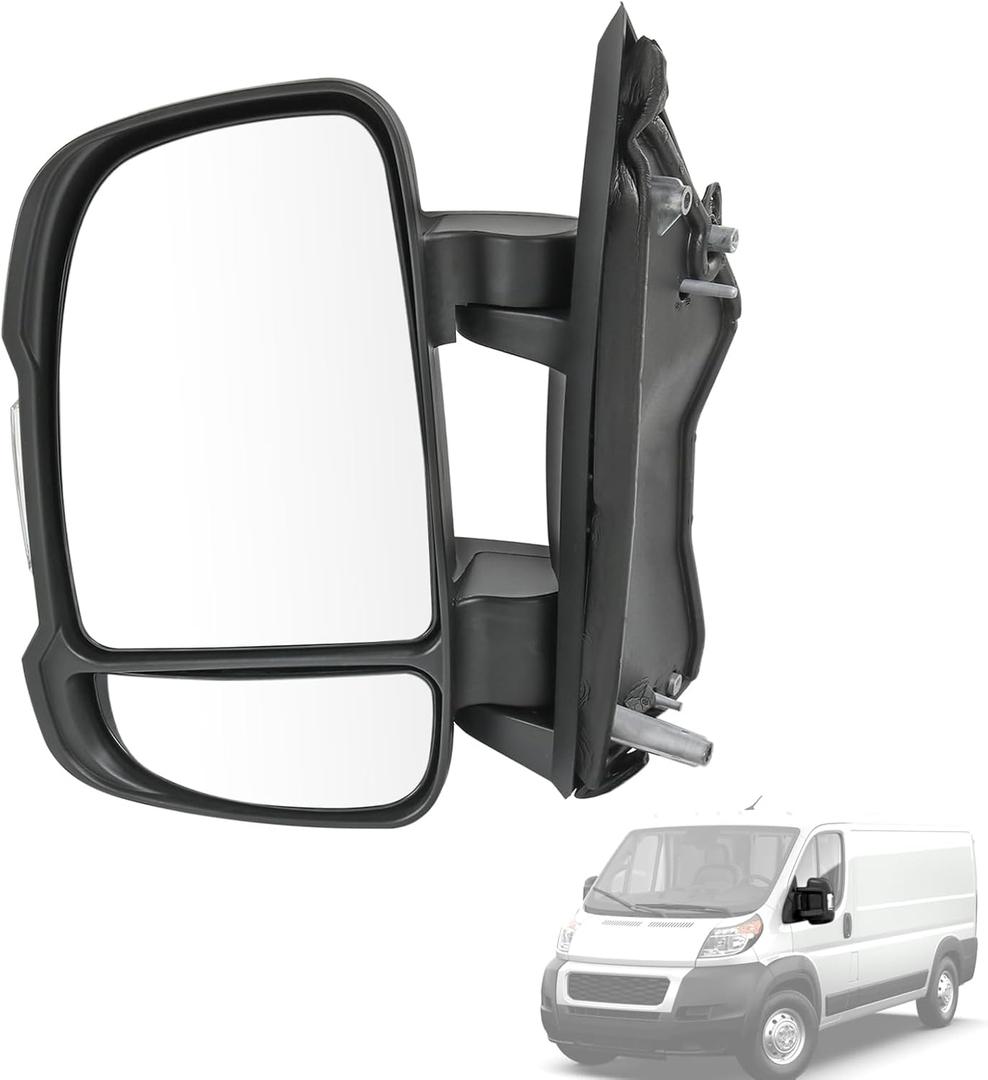 Door Mirror Left Driver Side Replacement For Ram ProMaster 1500 2500 3500 2014-2022, Replace 5VE99JXWAF CH1320417, Black 2+2wires