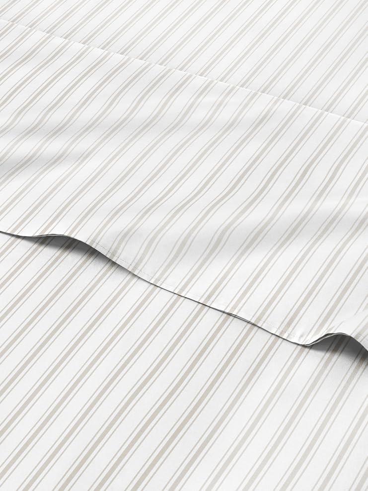 Grey Striped Sheets - 1 Flat & 1 Fitted Sheet & 2 Pillowcases w/ Deep Pockets - Comfy, Cozy, Wrinkle & Fade Resistant - Ultra Soft, Breathable and Cooling - Luxury Pinstripe Bedding - Queen Size (33 - French Country)