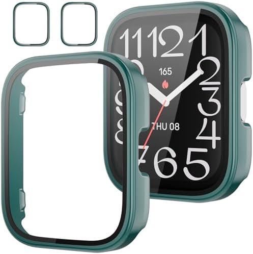 Rc-Z 2-Pack Screen Protector Case for Amazfit Bip 5 Unity Smartwatch, Hard PC Bumper Full Face Cover Protective Case Accessories for Amazfit Bip 5 Unity Men Women (Green+Green), 3 Pack