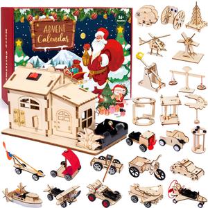 Christmas Advent Calendar 2025 - Science STEM Kits DIY Toys - 24 Days Surprise Gift of Christmas Countdown Advent Calendar Educational Projects Crafts Wooden Building Puzzles for Kids Boys Girls Teens