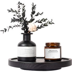 Wood Lazy Susan Organizer Kitchen Turntable for Cabinet Farmhouse Bathroom Decor Round Decorative Tray for Vanity, Counter, Sink, Coffee Table, 9 Inch, Black