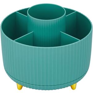 boho office decor - Blue Pencil Holder with 5 Compartments, Aesthetic Design with 360 Rotating Pencil Holder. Office Desk Accessories for Women and Men
