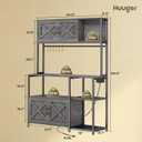 Huuger Large Bakers Rack with Power Outlet, Kitchen Microwave Stand with Cabinets, Coffee Bar Table Station with Storage, 6 S-Shaped Hooks, Mesh Shelves, 45 Inch Wooden Top, Grey