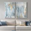 Large White Framed Blue and Gold Abstract Canvas Wall Art for Living Room, 2 Piece Modern Minimalist Prints Paintings Artwork for Walls, Glitter Pictures for Hallway Dining Bedroom Wall Decor 24x36 In, 24" W X 36" H X 2pcs