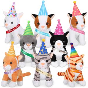 Sumind 8 Pcs Cat Stuffed Animals Bulk Plush Pets 5 Inch Cute Assorted Plush Cats Horse for Birthday Halloween Christmas Party Favors Favors(Cheers Cat)