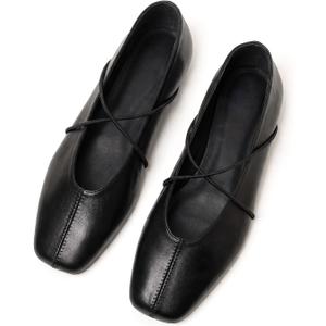 Womens Ballet Flats Black Square Toe Flats with Criss Cross Strap Comfortable Dress Shoes for Office Work Casual, Size 6.5