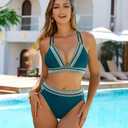 Blooming Jelly Womens High Waisted Bikini Sets Crisscross Swim Suit Cut Out Two Piece Bathing Suit (Medium, Blue)