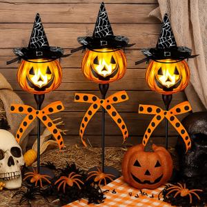 3 Set Halloween Pumpkin Candle Holders DIY Halloween Decorations Set Include Grimace Tealight Votive Candlestick Holders, LED Candle, Witch Hat, Spider, Ribbon to Create a Thrilling Atmosphere