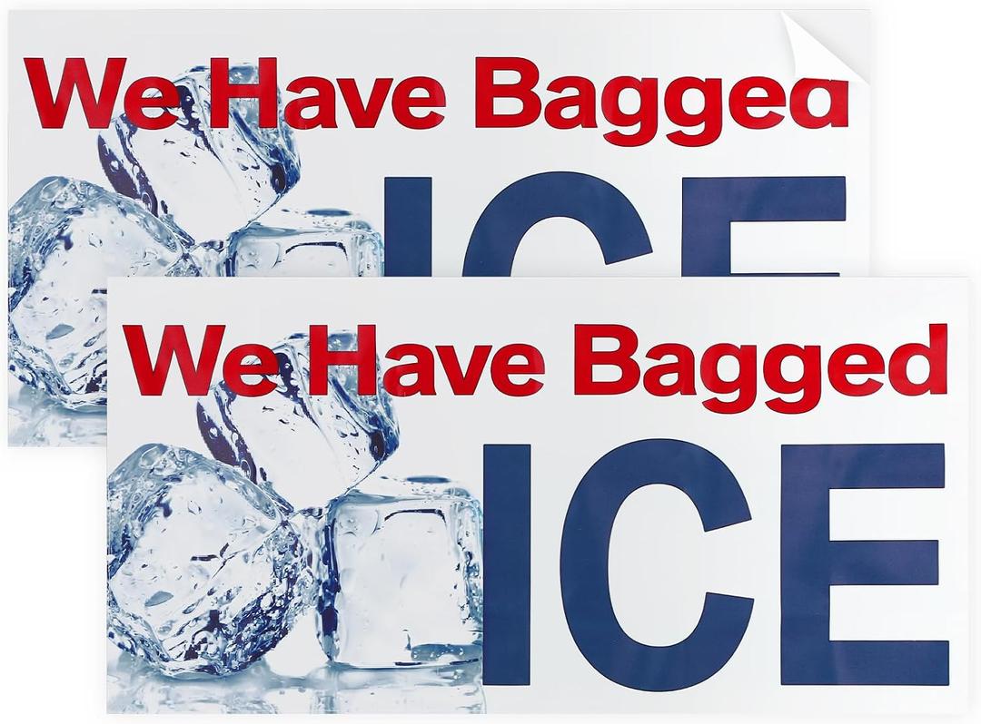 2 Pcs We Have Bagged Ice Sticker - 36 x 24 Inch Weatherproof Vinyl Bagged Ice Label Stickers for Refreshing Supplies, Convenience Stores, Outdoor Display Retail
