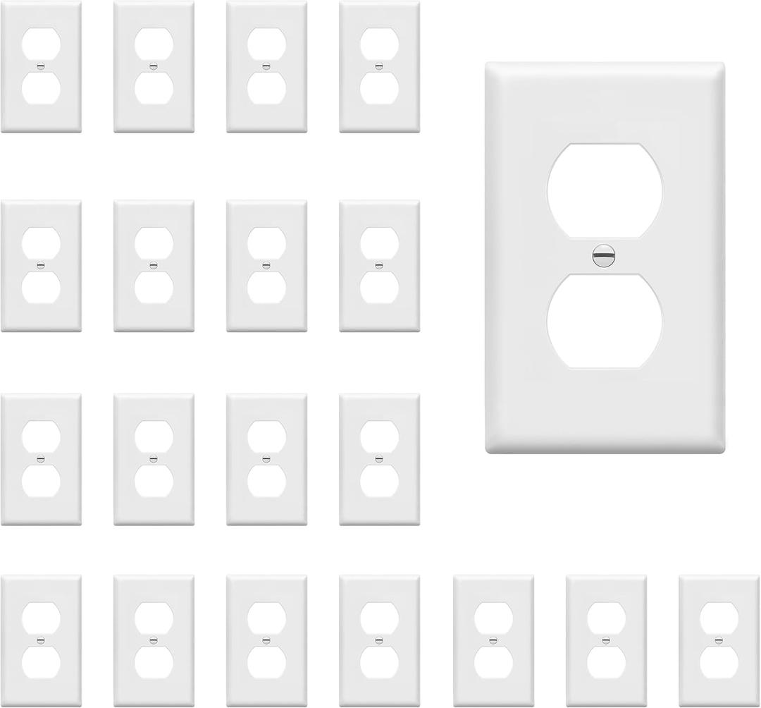 ENERLITES Duplex Wall Plates Kit, Electrical Outlet Covers, Standard Size 1-Gang 4.50" x 2.76", Unbreakable Polycarbonate Thermoplastic, Electric Receptacle Plug Covers, 8821-W-20PCS, White (20 Pack)