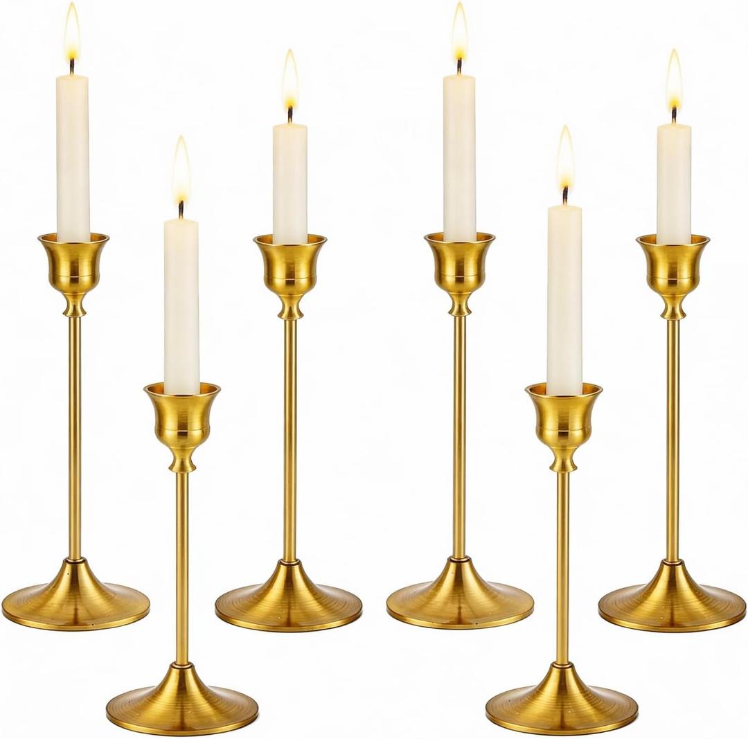 6 Pcs Gold Candlestick Holders Set, Heavy Duty Metal Taper Candle Holders for Table Centerpiece, Wedding Decor, Fireplace Mantel, Modern Vintage Candle Stick Holders for Home Dining Party