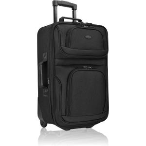 U.S. Traveler Lightweight Rolling 20" Carry On Luggage Softside Suitcase, Black, 2 Wheel Single