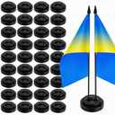 30 Pcs Mini Flag Holder with Sticks, Black Double Pole Flag Stands Base for 4x6 Inch Desk Table Stick Flags, Office Conference Room Party Decor