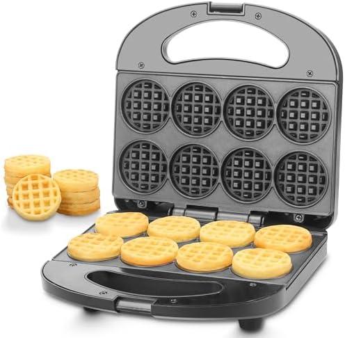 FineMade Mini Waffle Maker Machine, Small Waffle Bites Maker for Kids, Makes 8 x 2” Tiny Waffle Bites, Ideal for Breakfast, Snacks, Desserts and More