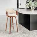 Armen Living Daxton Mid Century Modern Swivel Bar Stool for Kitchen Island Counter in Cream Faux Leather and Walnut Wood, 26" Seat Height