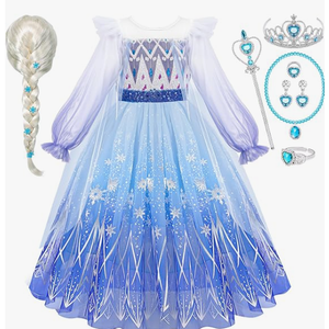 G.C Girls Princess Costume Dress Wig Princess Dress Up Clothes with Cape Toddler Kids Crown Jewelry Halloween Cosplay Gifts, Size 100（2-3 Years）