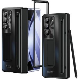 for Samsung Galaxy Z Fold 6 Case with S Pen Holder & Black Stylus, Fold6 Hinge Protector Cover with Kickstand Built in Screen Protector Camera Protector Protective Case for Z Fold 6 Black