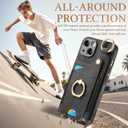 JanCalm for iPhone 15 Plus Case, Metal Ring Holder Stand, Card Slots Wallet, Wrist Strap, Magnetic Clasp, Leather Shockproof Protective Cover for iPhone 15 Plus (Black)