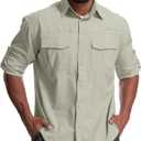 Mens Safari Sun Shirts UPF 50+ UV Sun Protection Long Sleeve Outdoor Quick Dry Fishing Hiking Gardening Shirts (3X-Large, Light Khaki)