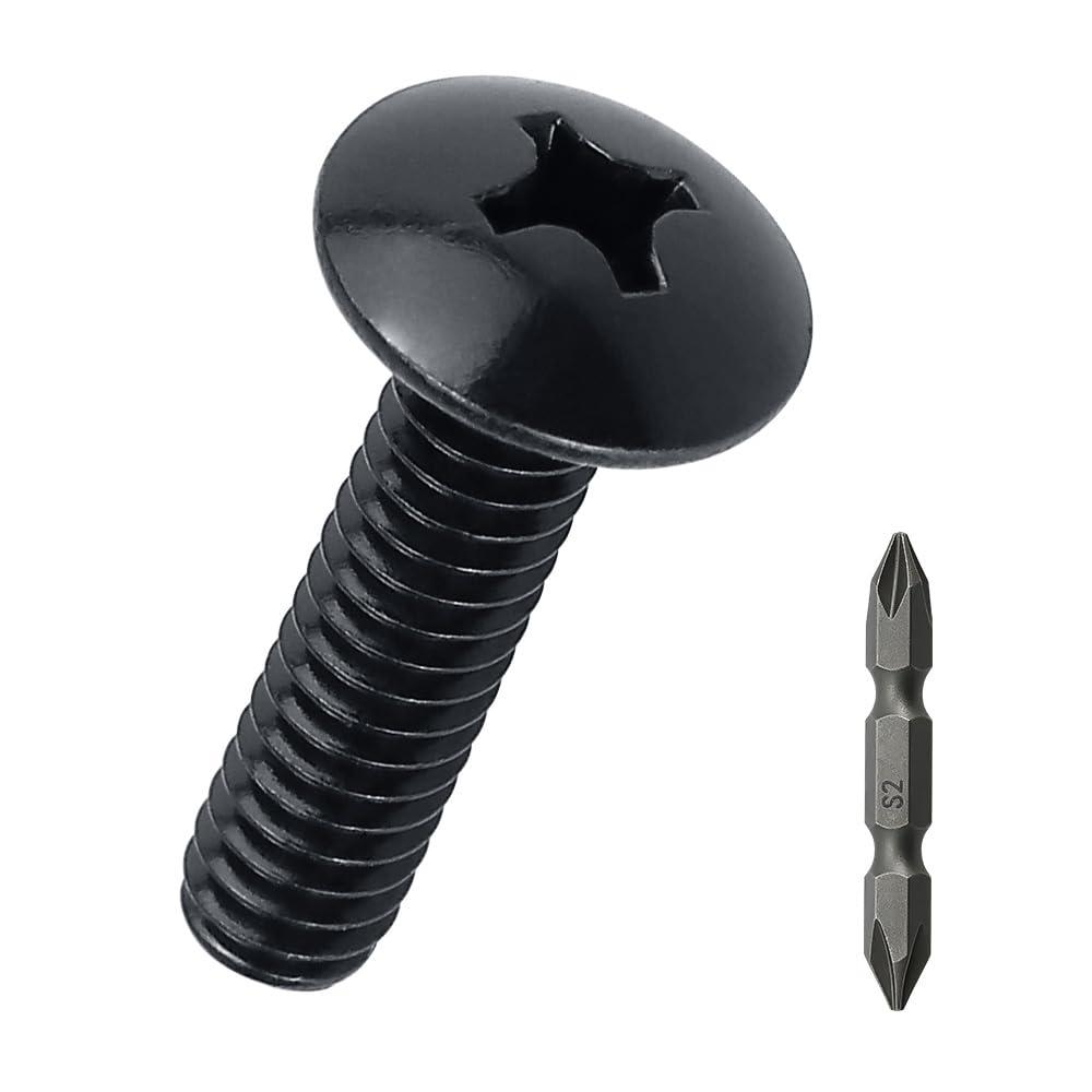 #8-32 x 1 Stainless Truss Head Machine Screws 50 Pcs, 18-8 (304) Stainless Steel Phillips Drive Truss Head, Full Thread, Black Coated, Fayeploo (with Phillips Bit)
