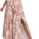 Simplee Women's Wide Leg Palazzo Summer Pants Casual Side Split Belted Waist Striped Floral Boho Flowy Beach Resort Outfits Pink Floral, Small