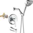 Chrome Polished Shower Faucet Set with Tub Spout, Handheld Shower Head and Trim Kit