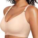 OEAK Womens Seamless Bras Comfortable Bra No Underwire Full Support Bralette Push Up Plus Size V Neck Sleeping Tshirt Bras (3X-Large, Nude)