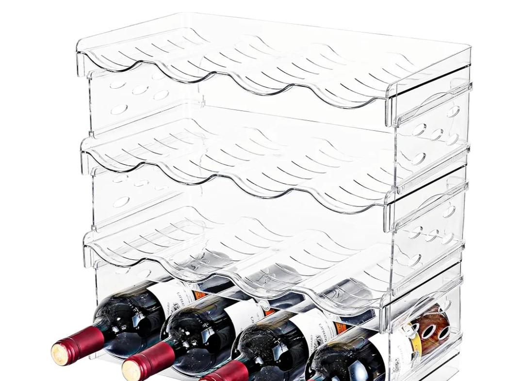 Stackable Wine Rack,Wine Bottle Holder for Inside Cabinet,for Pantry,Refrigerator,Countertop Organization-4 Tiers for 16 Bottles