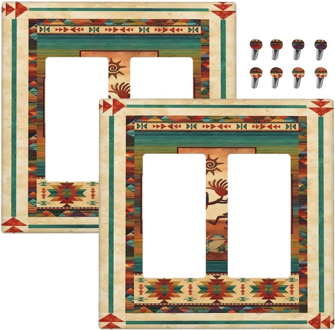 Decorative Outlet Covers Native American African Afro 2 Gang Light Switch Cover Double Rocker Wall Plate Outlet Covers Faceplate for Home Bedroom Decor2 Pack