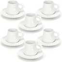 Coffee Cup Set of 6 with Saucers, 3.5 OZ Ceramic Espresso Cups, Elegant Deco Turkish Coffee Cup Gift for Cappuccino, Latte, Cafe Mocha and Tea, Dishwasher & Microwave Safe (Pearl White)