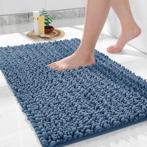 Yimobra Bathroom Rugs Non Slip Washable 32x20 Inch - Ultra Soft Absorbent Chenille Bath Mat, Quick Dry Shaggy Floor Carpet for Tub Shower, Denim Blue Home Decor Accessories