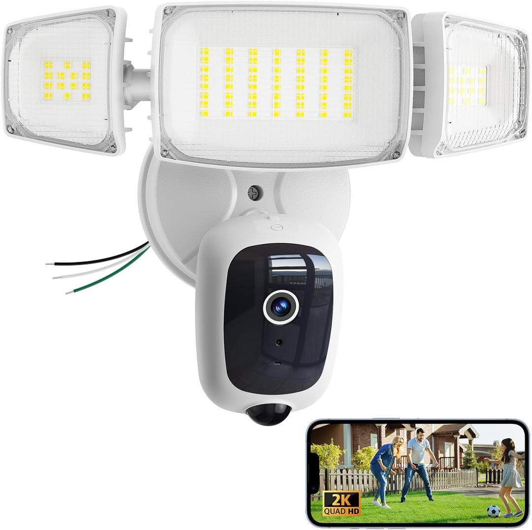 Olafus Floodlight Camera Outdoor  2K QHD Security Cam with Motion-Activated Flood Lights, Custom Detection Zones, Color Night Vision, 2-Way Talk & 55W Dimmable Lighting White