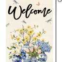 AVOIN colorlife Spring Summer Floral Welcome Garden Flag 12x18 Inch Double Sided Outside, Blue and White Chinoiserie Seasonal Yard Outdoor Flag