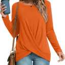 HOTGIFT Womens Tunic Tops Long Sleeve Shirts Fall Winter Casual Crewneck Sweaters Front Twist For Leggings (Orange)