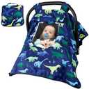 Carseat Cover Boy, Winter Baby Carseat Seat Cover, Carseat Canopy Cozy & Warm Cover with Peep Windows, Blue Dinosaur Stuff