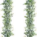Sggvecsy Artificial Eucalyptus Garland 2 Pack Fake Eucalyptus Greenery Garland Faux Hanging Plants Artificial Vines, 6 Feet/Strand for Wedding Backdrop Arch Wall Table Party Outdoor Festival Decor