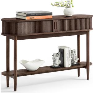 LINSY Fluted Console Table with Storage, Entryway Table Wood Entrance Tables for Front Door, Behind Couch Sofa Table with Shelves, Foyer Tables for Hallways, Living Room Vintage Furniture, Walnut, 47.6 inches x 11.8 inches x 30.5 inches