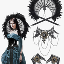 Witch Jewelry Victorian Dress for Women Lace Choker Lace Necklace Bracelet Wristband Set Halloween Costume Cosplay Black