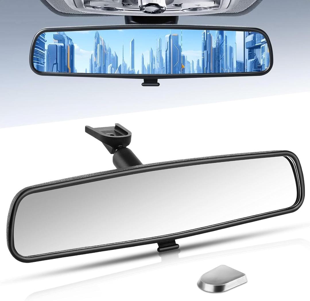 10.5" Rear view mirror, Interior rearview mirror Kit Universal Fit Type Compatible with Chevrolet Ford Toyota Nissan Jeep Honda Subaru Hyundai Kia Mazda Buick and More for Car