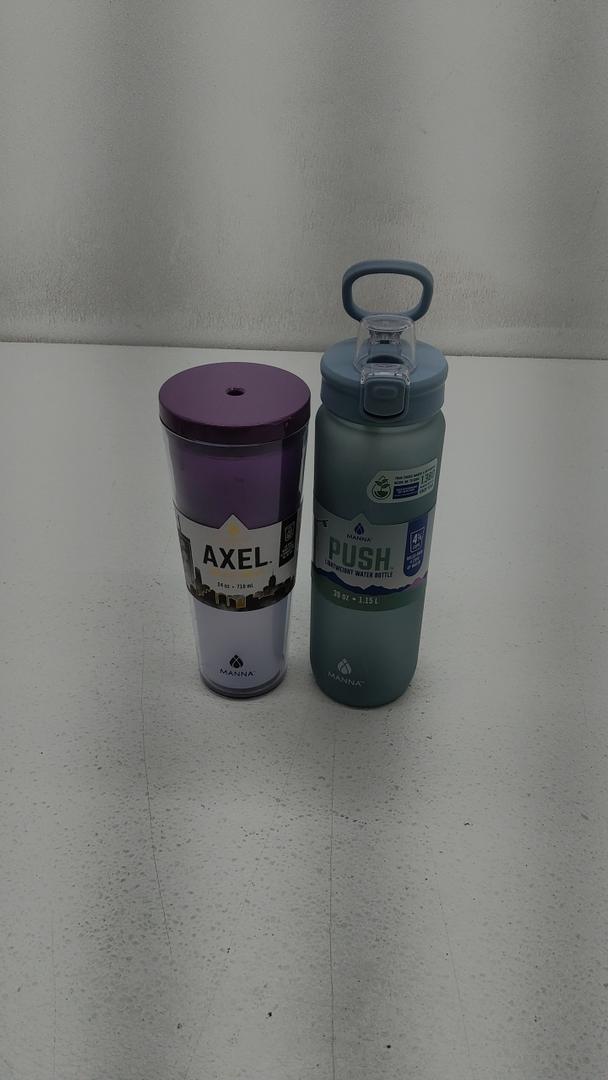 MANNA AXEL Tumbler plastic 24 oz purple 1ea. - MANNA PUSH Bottle blue-gray 39oz 1ea.(missing straw)