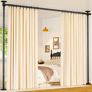 Goovilla Room Divider for Room Separation, Tension Curtain Rods No Drilling, 4-10ft(H) 28-70inch(W) Adjustable Temporary Privacy Wall Divider, Heavy Duty Freestanding Space Partition Separator, Black