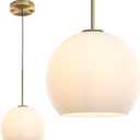 Modern Globe Pendant Light Fixtures, Mid-Century Glass Globe Flush Mount Ceiling Light, Rustic Light Pendant Lights Kitchen Island Dinning Hanging Pendant Light ﻿ (Gold-Frosted White, 25cm/10”)