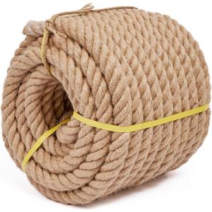 Heavy Duty Jute Rope - 1 1/4 Inch, 100 Feet, Natural Hemp for Crafts, Gardening, Bundling, Climbing, Hammock, Nautical, Tug of War, Railings, Home Decorating