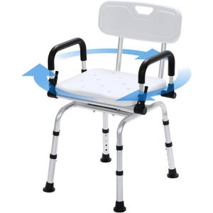 Swivel Shower Chair for Inside Bathing, Rotating Seat Medical Bath Chair With Backrest Pivoting Arms for Elderly and Disabled