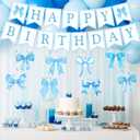 Blue Bow Happy Birthday Banner and Hanging Swirls Coquette Bow Party Decorations for Girls Women Bow Theme Birthday Party Supplies