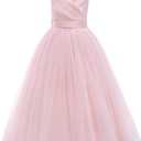 Glamulice Flower Girls Spaghetti Strap Tulle Dress Long A Line Wedding Pageant Dresses Princess Birthday Party Ball Gown (Pink) 130